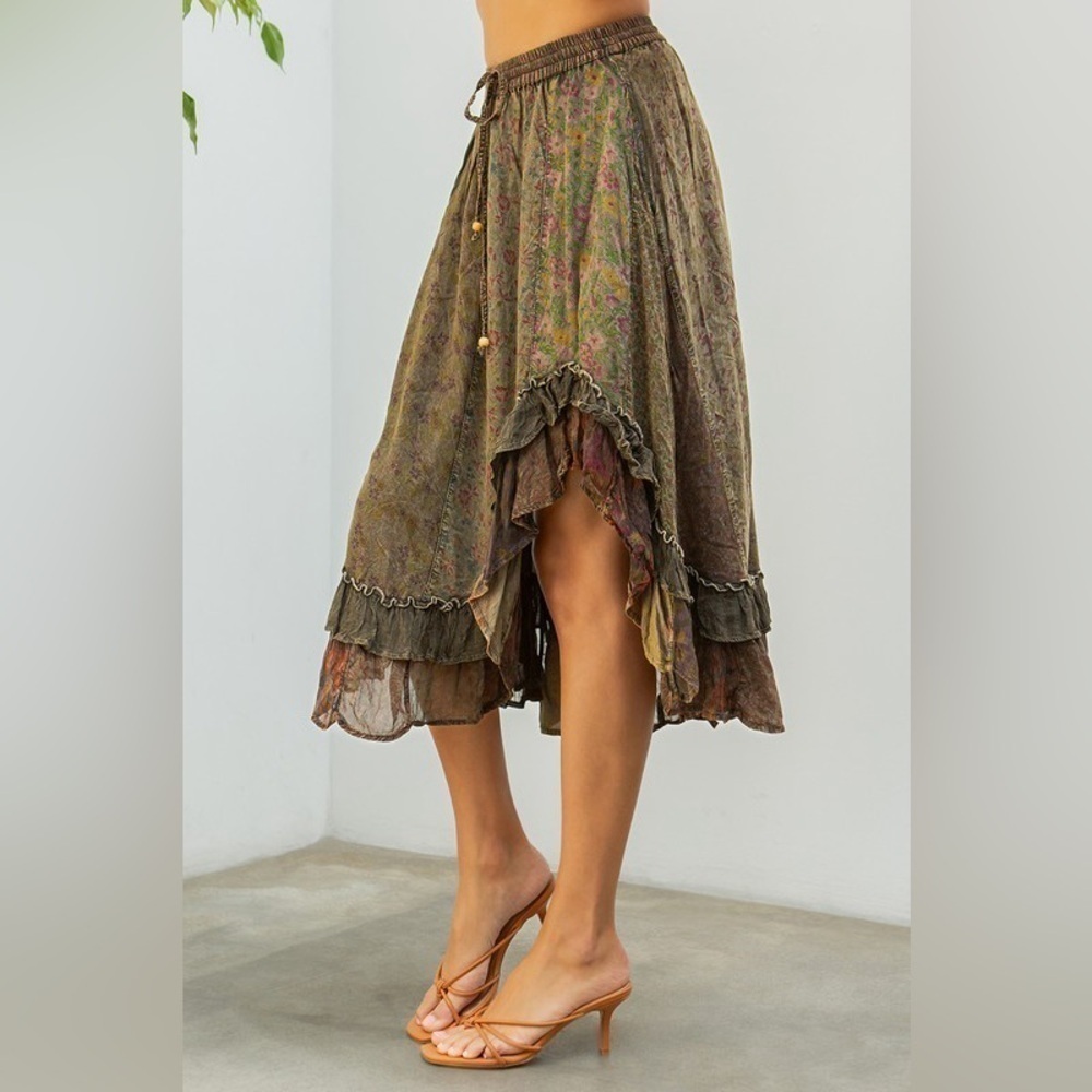 #201 New! Boho Colorful Printed Patched Mid-Length Maxi Skirt - Picture 3 of 3